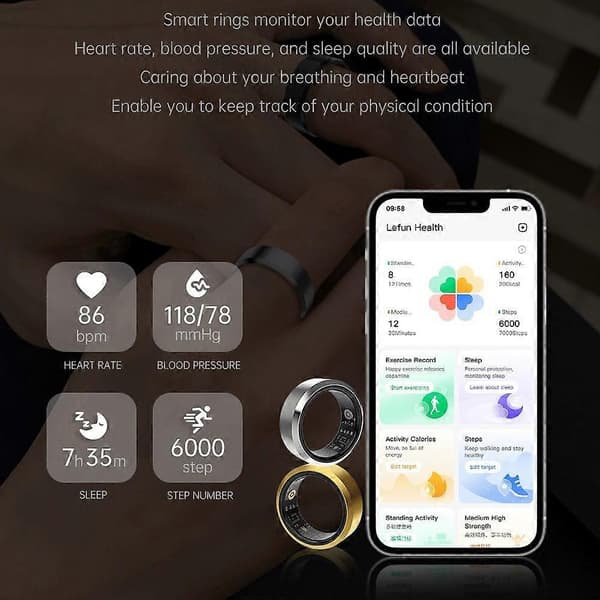 S9Ring Hälsomätning Metall Smart Ring Multifunktionell Bluetooth Ring - Guld/Storlek 10 (Guld/Storlek 10)