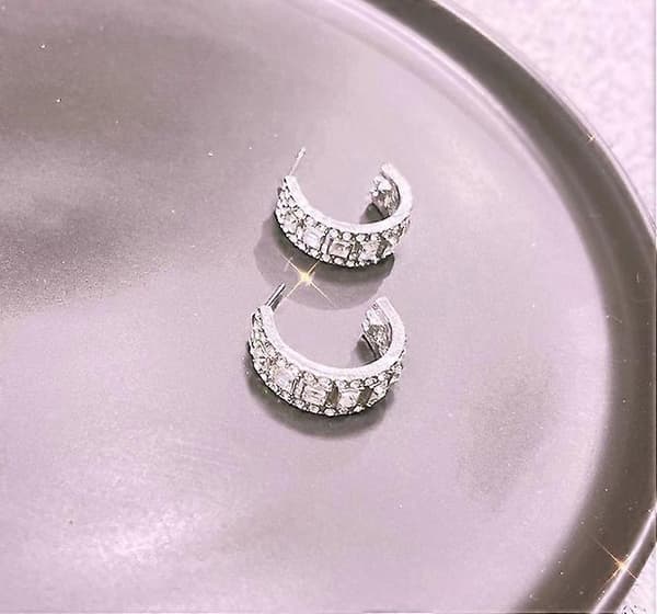 Mode 925 Silver Stud Circle Kristall Örhängen Hoop Drop Dam Smycken Gåva