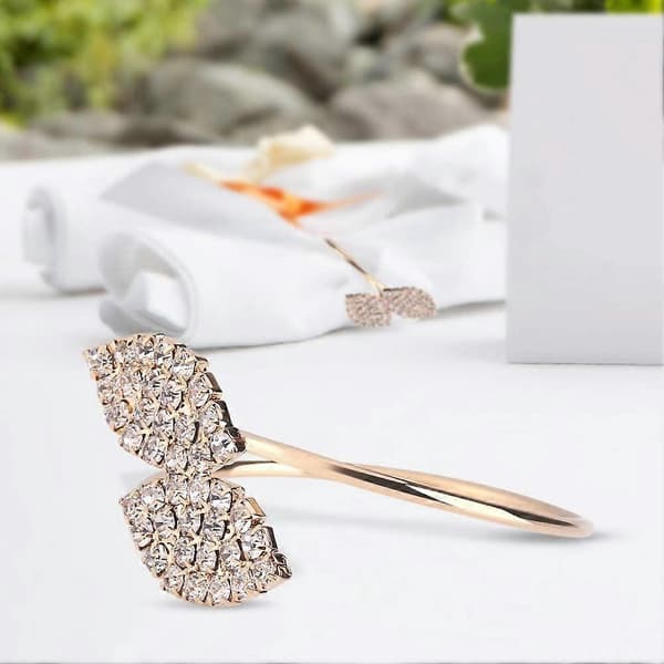 Guld Servietring, 12 stk./sæt Rhinestone Servietringe Bladform Servietringholder Håndlavet Servietsspænde