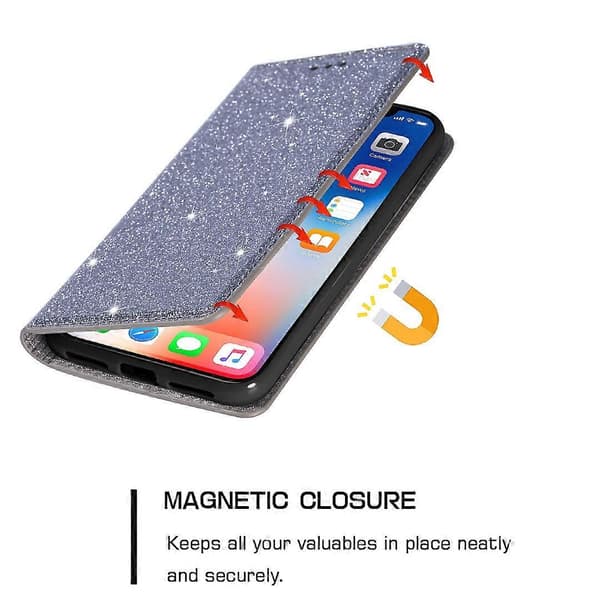 Glitter PU Läder + TPU Kortplats Telefon Skyddsfodral för Samsung Galaxy S25 Ultra - Grå (Grå)