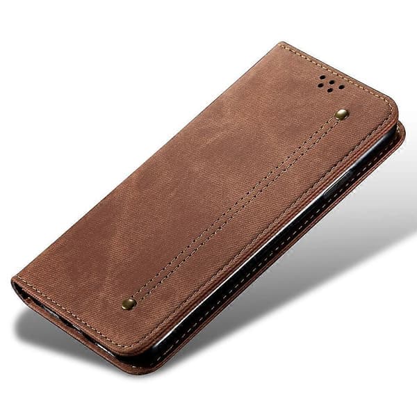 Stöttåligt läderplånboksfodral med fyra hörn för Samsung Galaxy A05s 4G (Espresso, Kaffe)