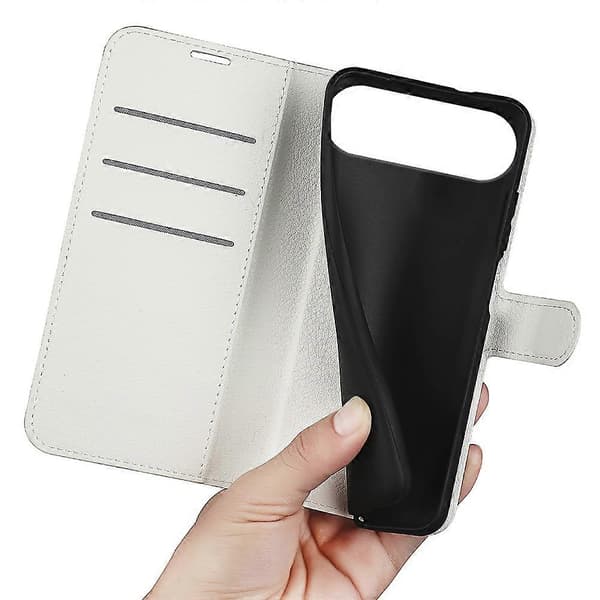 För iPhone 17 Air Skal Litchi Textur Stötsäkert Läder Plånboksfodral (Vit, Vit)
