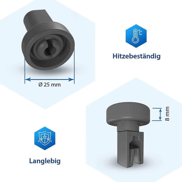 8 øvre kurvruller 25 mm universelle reservedeler for oppvaskmaskiner