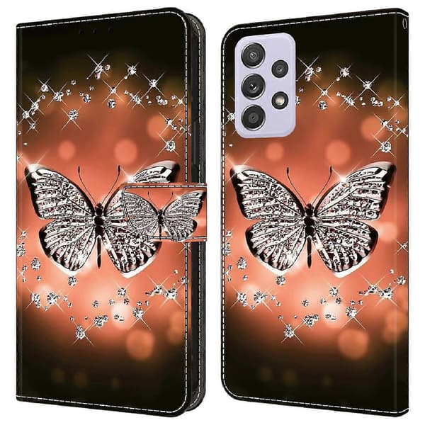 Plånboksfodral för Samsung Galaxy A52 4G/5G/A52s 5G, PU Läderställ 3D Mönstertryckt Telefonfodral (Kristallfjäril)