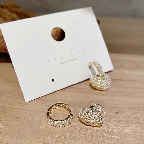 Mode Smykker Sød Kærlighed Fuld Perle lille bøjle 14K guld Øreringe Elegante Kvinder Bryllupsfest Øreringe