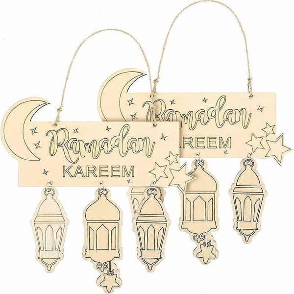2 stk. Træpladeophæng Islam Ramadan Vægophæng Ornament DIY Boligdekoration til Eid Ramadan