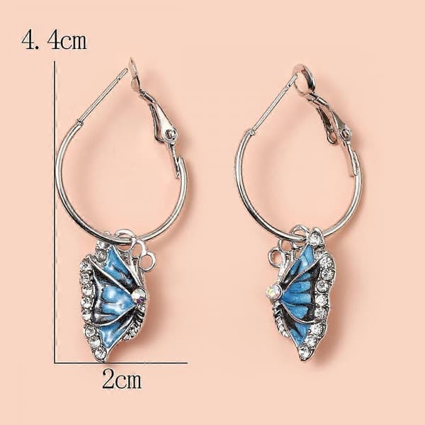 Kvinner 1 par Blå Krystall Rhinestone Emalje Sommerfugl Dingle Hoop Øredobber Earbob