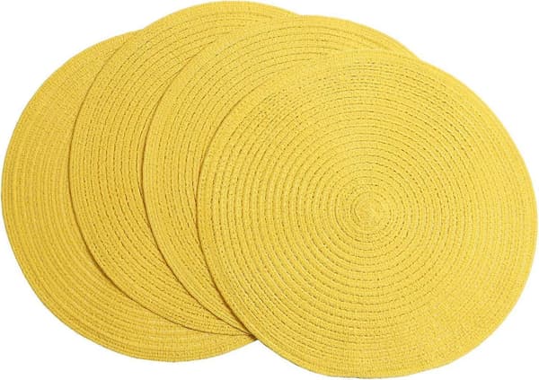 4-pack, runda vävda bordsunderlägg tvättbara köksbordsunderlägg, (gul)