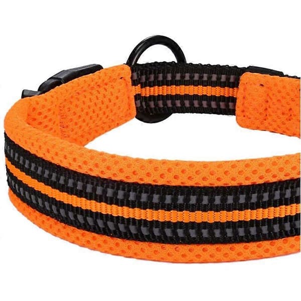 Hundhalsband, Justerbart Vadderat Stort/Medium/Litet Hundhalsband med Reflexremsa (Orange L)