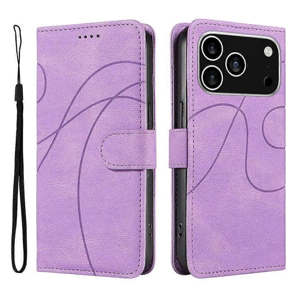 Plånboksfodral i läder för iPhone 17 Pro, skyddande telefonfodral med stativ och böjd design