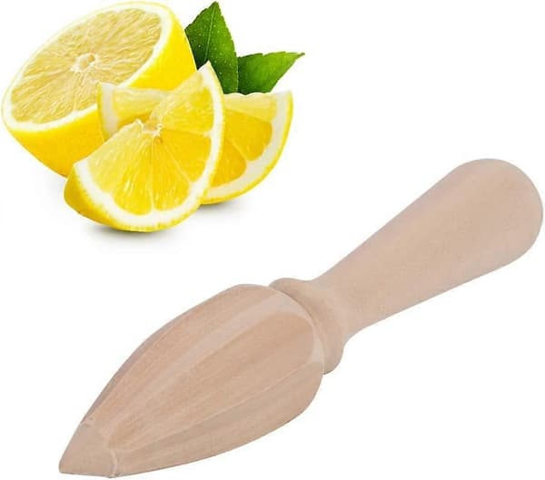 Citronpress, manuell handpress i trä, citrusfrukter, apelsin, citron, press, hem