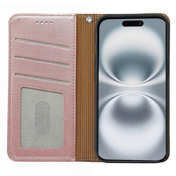 Plånboksfodral för iPhone 17 med RFID-skydd, tillverkat i läder med stark magnetisk stängning