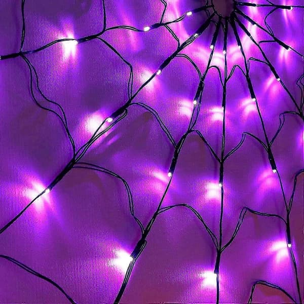 Halloween Edderkoppespind Dekoration LED Edderkoppespind Lys med Batteridrevet Udstoppede Edderkoppe Lysende Edderkoppespind Dekoration Halloween Dekoration Indendørs Vin