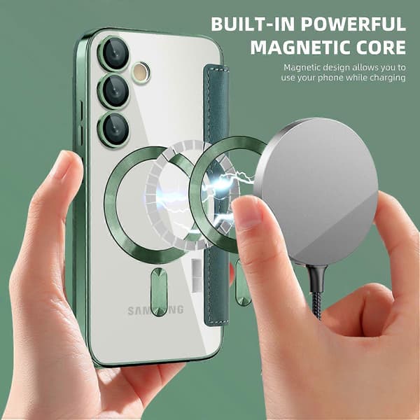 För Samsung Galaxy S24 FE Mobilskal, Kompatibelt med MagSafe RFID-blockerande Läderfodral