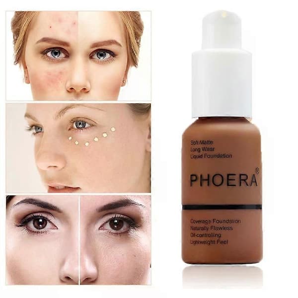 PHOERA Liquid Coverage Foundation Facial Base Cream Brighten Moisturizer Mineral Full Cover Concealer Makeup TSLM1 (C12)