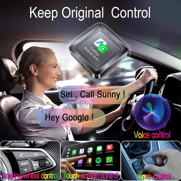 2-i-1 trådlös adapter för Apple Carplay och trådlös adapter för Android Auto.