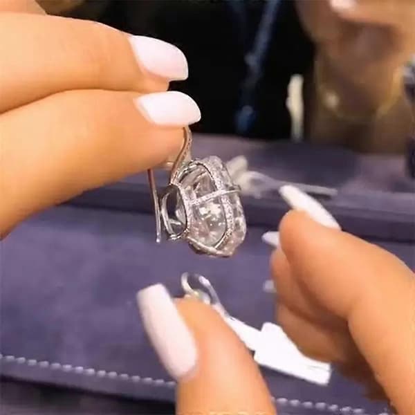 Smukke Cubic Zircon 925 Sølvbelagte Hængeøreringe Dame Smykker Et Par