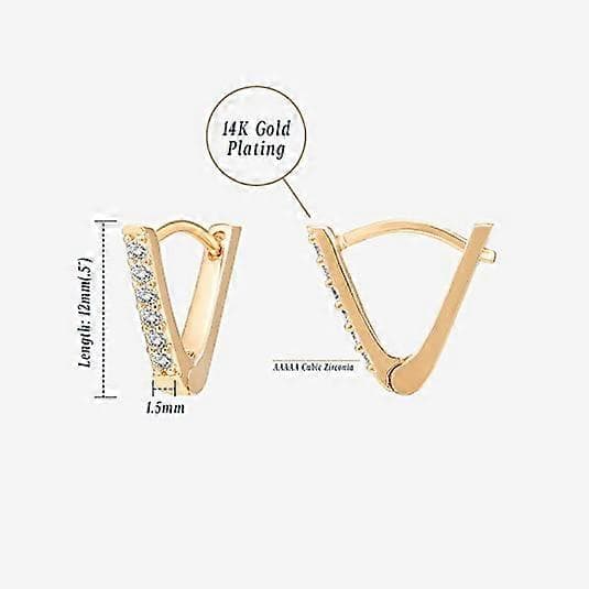 Guldbelagte Sterling Sølv V-Formede Øreringe - Besat med Cubic Zirconia