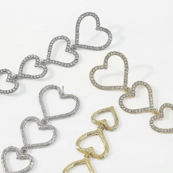 Boho Lange Hjerte Krystal Hængeøreringe Delikate Glitrende Fuld Klare Kærlighed Rhinestone Drop Hængeøreringe Mode Ørestikker til Kvinder og Piger Gave