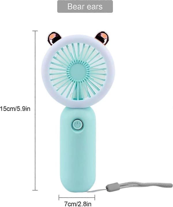 Mini Bærbar Ventilator, Bærbar LED Lysventilator - Håndholdt ventilator, Justerbar hastighed, USB-genopladelig med LED-natlys, Blå