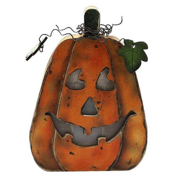 Let Ornament Træ Græskar Form Halloween Fest Indendørs Layout Orange Træ Materiale Dekorativ Belysning 1Pakke