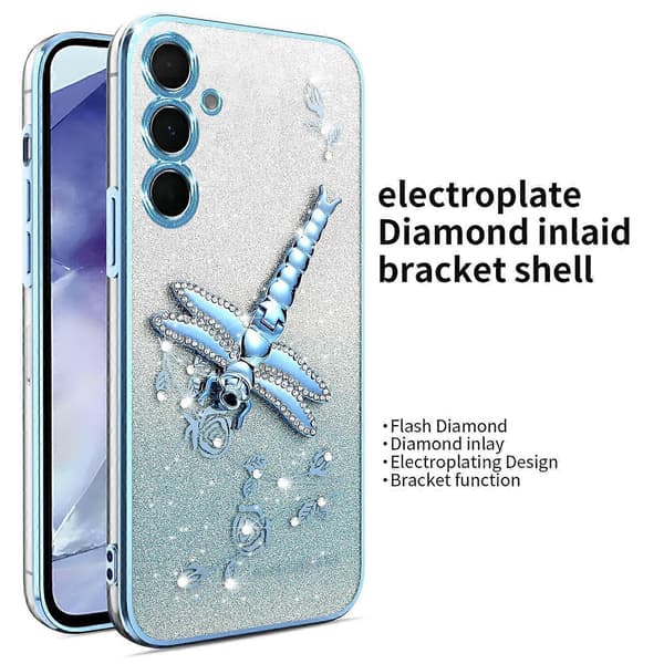 KADEM mobilskal för Samsung Galaxy S24 med trollsländestativ TPU blomma flash mobilskal - blå (blå)