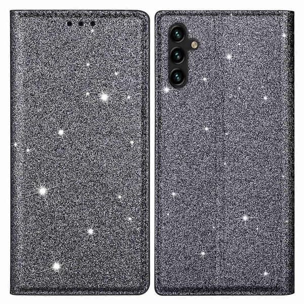 Glitter PU Läder + TPU Kortplats Telefon Skyddsfodral för Samsung Galaxy S25+ - Grå (Grå)
