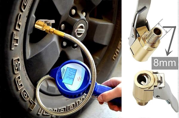 Låsande däckpåfyllningsmunstycksadapter i mässing, läckagesäkra däckchuckar för fordonskompressorpumpanslutningstillbehör Verktyg 8 mm 2-pack