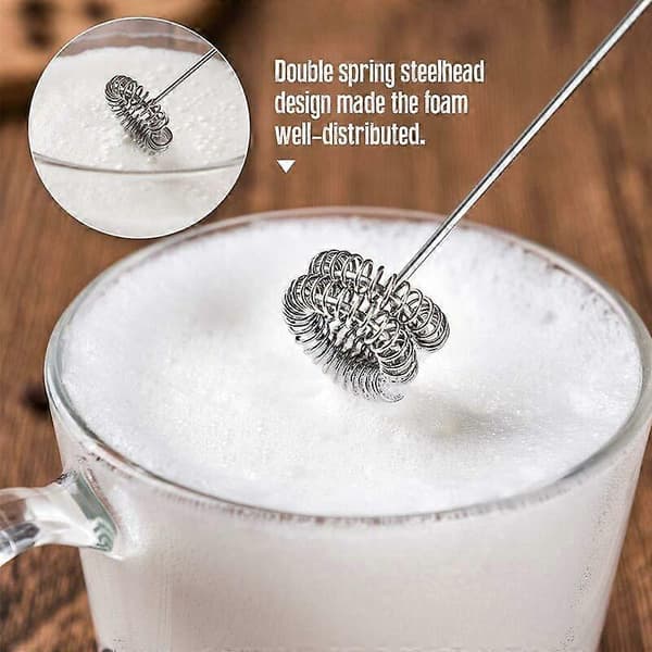 Elektrisk mælkeskummer, batteridrevet mini piskeris i rustfrit stål, nem rengøring, mælkeskummer i rustfrit stål med stativ til Latte/Cappuccino/Varm chokolade