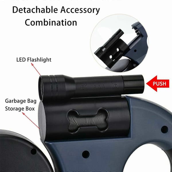 Dubbel infällbar hundkoppel med LED-ljus och reflekterande tejp, för små medelstora hundar (blå)