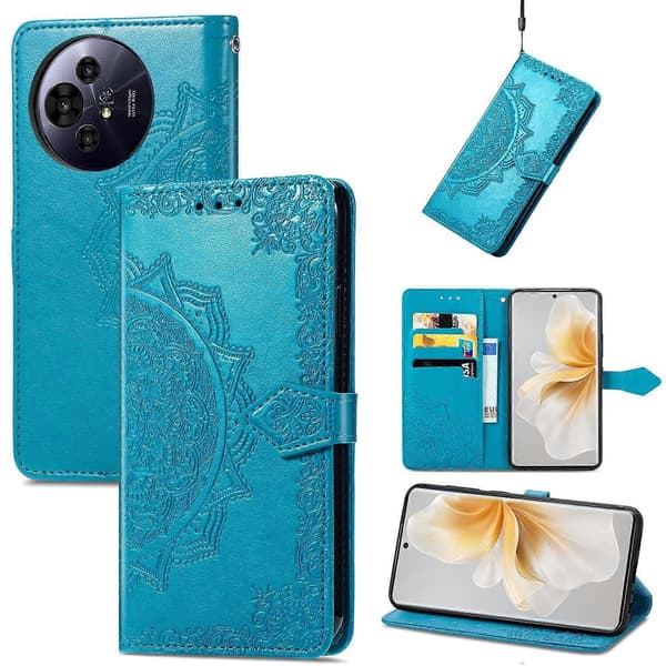 Plånboksfodral Mandala Blomma Läder Telefonskydd med Ställ för TCL 50 Pro NxtPaper 5G - Blå (Blå)