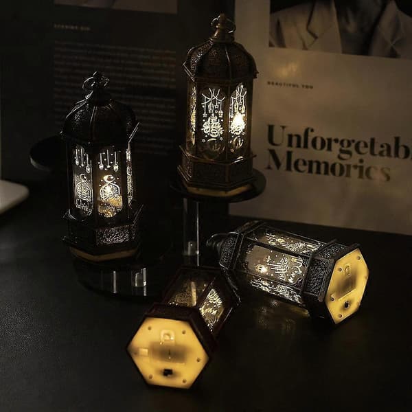 Islamisk Lanterne Muslim Ramadan Eid LED Lys Arabisk Studie Belysning Lampe