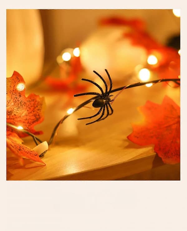 Maple Leaf edderkop lyskæde, 4M 40 LED efterårsblad guirlande lys til Thanksgiving, Halloween, jul udendørs indendørs dekoration