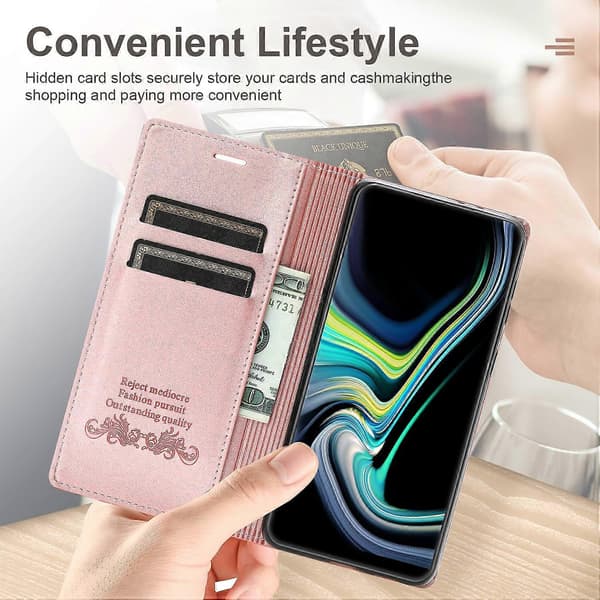 Plånboksfodral för Samsung Galaxy S24 FE Magnetisk Stängning Läder Telefonskydd - Roséguld (Roséguld)
