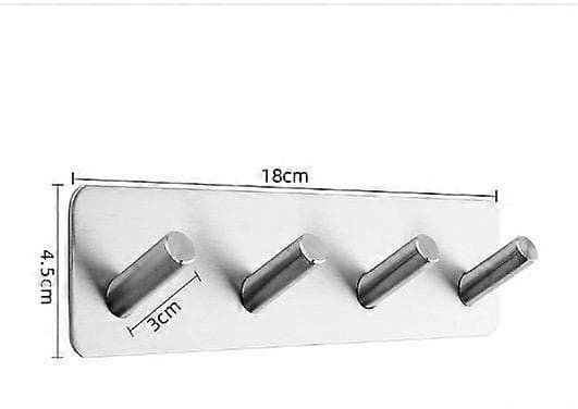 3M Selvklæbende Væg Krog, Rustfrit Stål Vægmonteret Knagerække (4 Kroge) 18*4.5*3cm