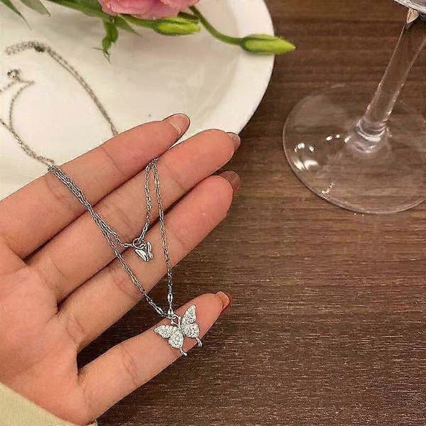 Sølv Sommerfugl Cubic Zircon Krystal Vedhæng Halskæde Kravebenskæde Kvinder