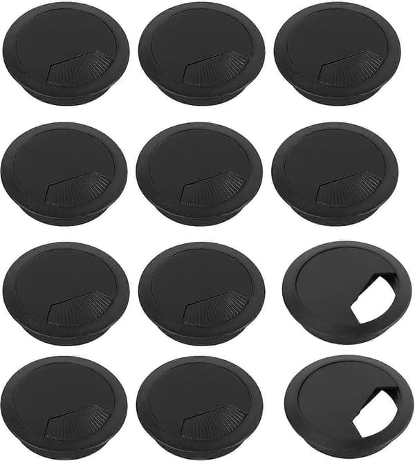 12 kpl Kaapeli Pöydän Läpi, 60mm Kaapeli Läpi, Muovinen Pöytäkaapeli Läpi Musta Kaapeli Pöydän Läpi
