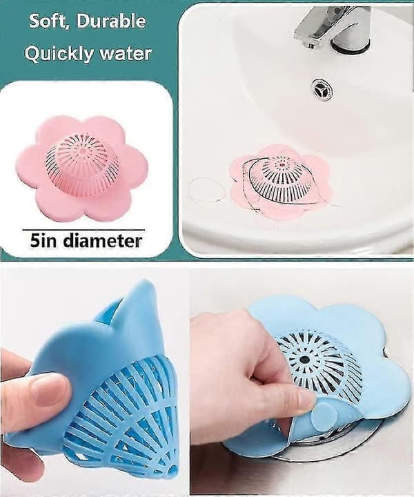 Badekar- og bruseafløbsbeskyttere med sugekopper Nemmeste hårfangere Blød silikone 4 blomster