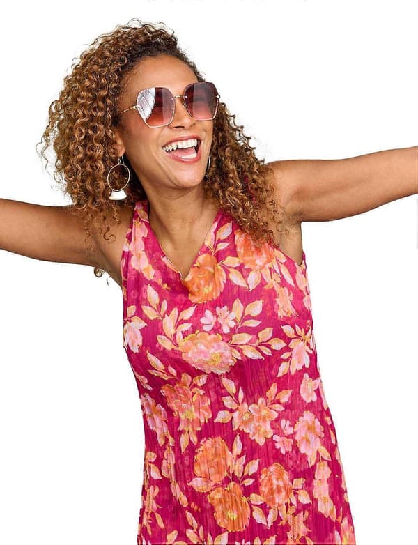 Amber | Dame | Vendbar sommerkjole blomstermønstret 2-i-1 (Navy Cerise, 14 Lang)