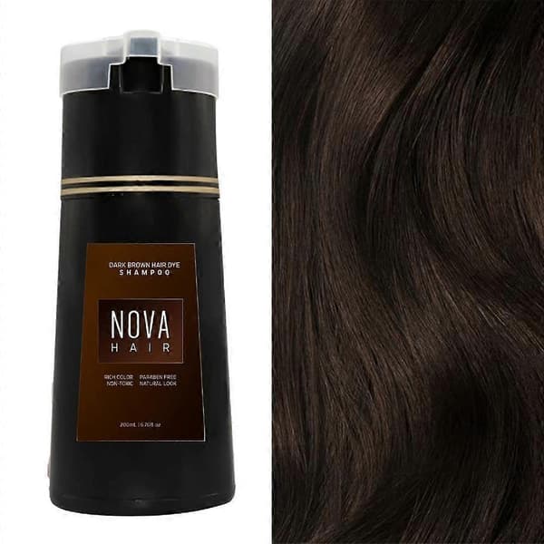 Hårfarveshampoo, Nova Hair Instant Dye Shampoo, Hårfarveshampoo til hår (Mørkebrun)
