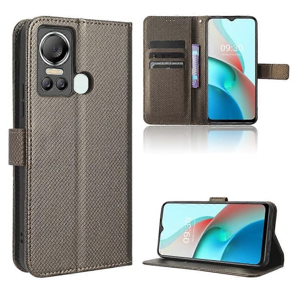 Diamanttexturerat läderfodral för Itel S18 S663L (Brun)