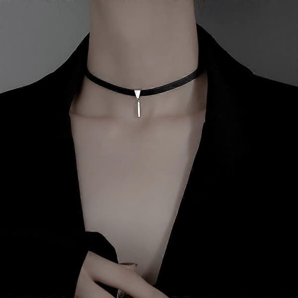Sort læderchoker til kvinder, sort ins Cool Clavicle halskæde