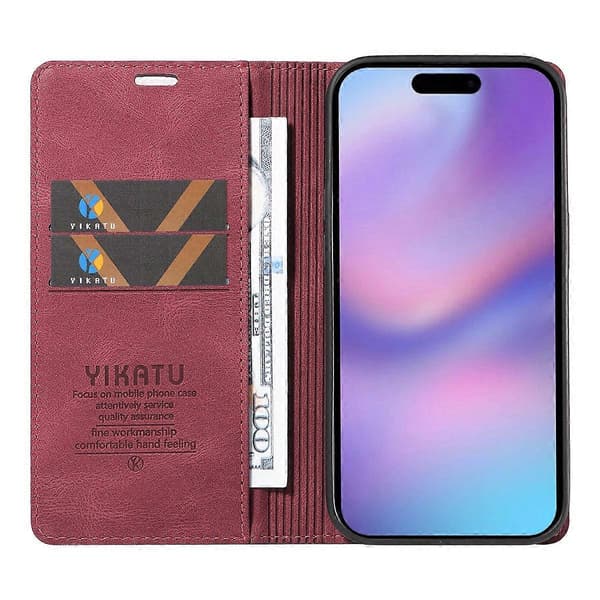 Läderfodral till iPhone 17 YIKATU YK-004 Plånboksfodral med Skinnkänsla