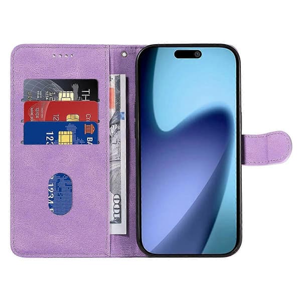 Læder iPhone 17 Air Wallet Case Telefon Beskyttelsescover med Buet Design