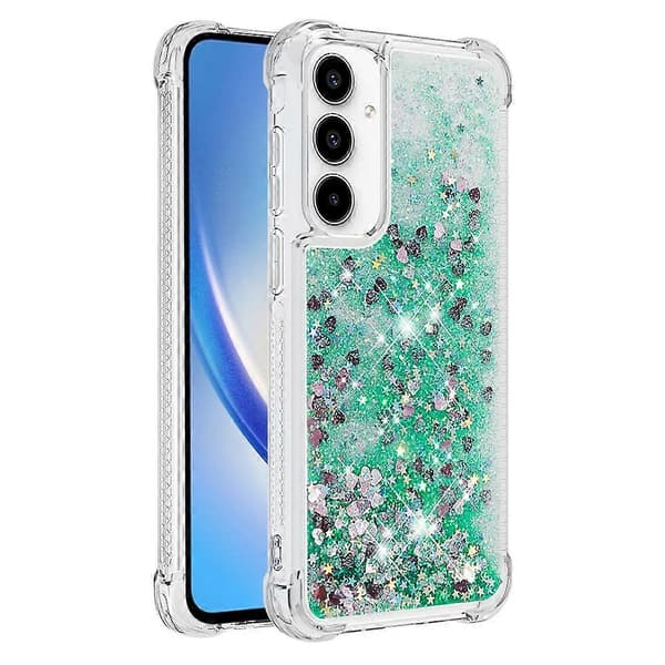 For Samsung Galaxy A56 5G TPU Mobiltelefon Deksel Flash Kvikksand Støtsikker Mobiltelefon Bakdeksel (Grønt Hjerte)