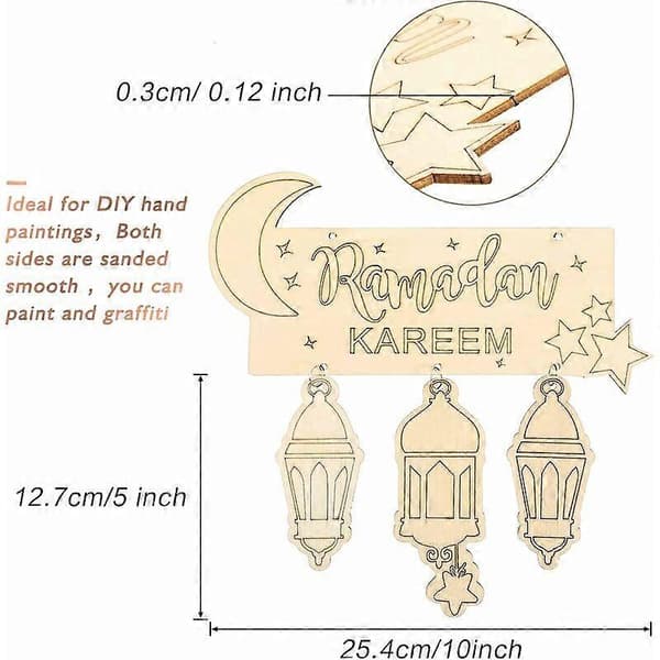 2 Delar Träplakett Hängande Islam Ramadan Väggprydnad DIY Heminredning för Eid Ramadan