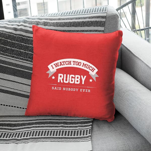 Jeg ser aldrig for meget rugby pude (rød)