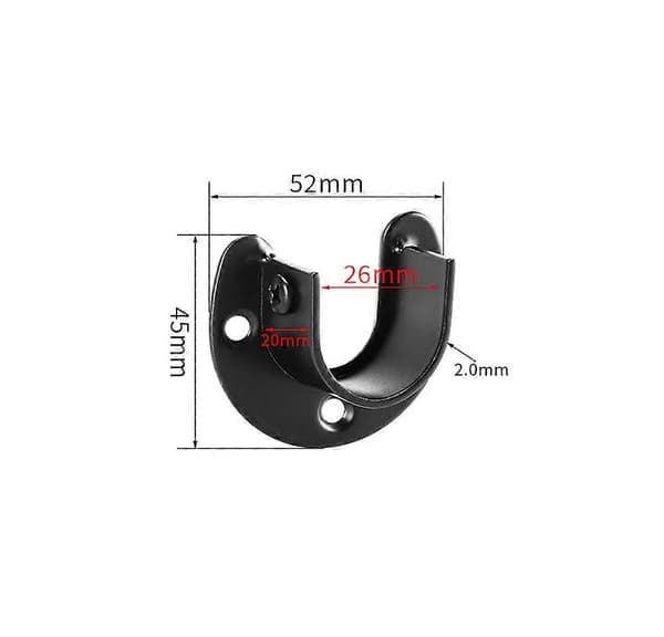 Gardinstangstøtte U-formede Sokler Garderobestangstøtte 25mm Ende, 4 stk