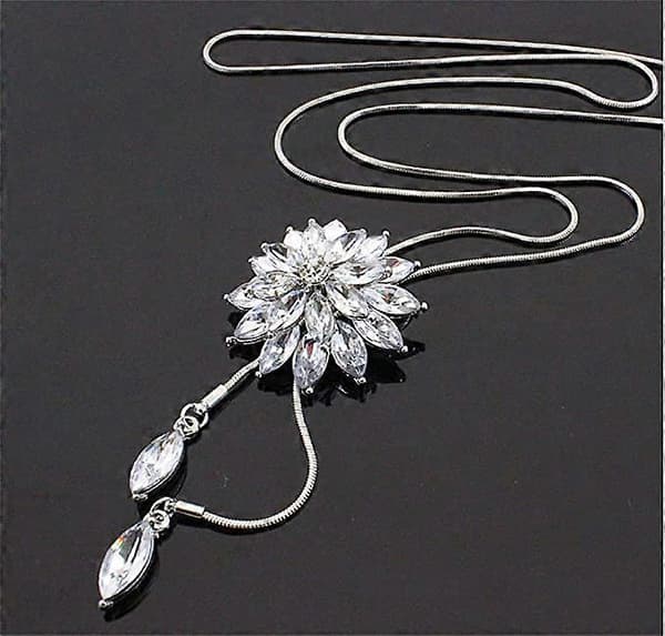 Rhinestone Lotus Blomster Vedhæng Lang Halskæde til Kvinder Sweater Kæde Statement Halskæde Choker