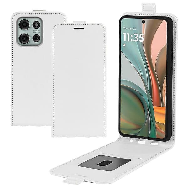 Mobilskal för Motorola Moto G75 5G med kortfack, vertikalt flip läderfodral - Vit (Vit)